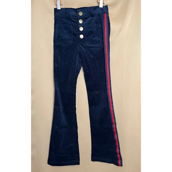 Smak Parlour Navy with Red Stripe Fine Corduroy Wide Leg Pants XS NWT - Picture 1 of 5
